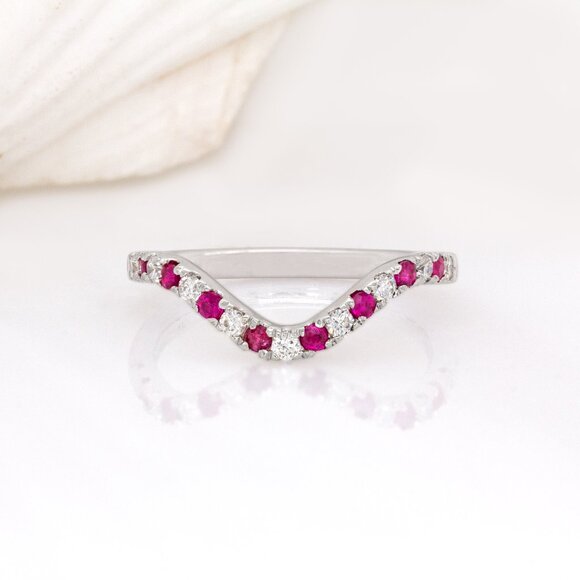 Madagascar Ruby and Natural Diamond Band in 14K Solid Gold - Picture 6 of 8